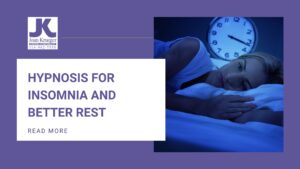 A person suffering from insomnia with the business logo, blog title, and read more option.